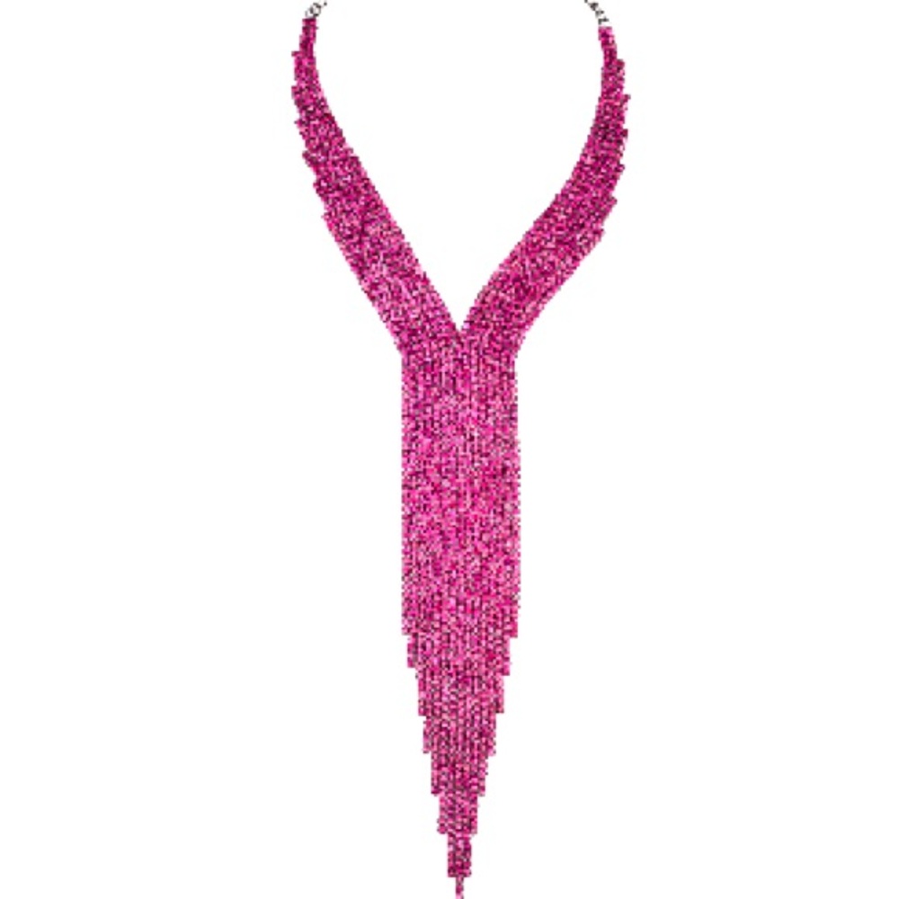 STUNNING PINK FUSCHIA FRINGE GLASS ON SILVERTONE PLATE NWT STATEMENT PIECE 💖